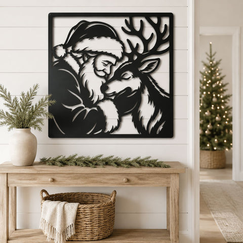 Santa & Reindeer Laser SVG | Christmas Metal Art DXF | Santa Claus Reindeer Svg | Holiday Plasma Cut File | CNC Christmas Wall Decor SVG HappyDesignStudio 