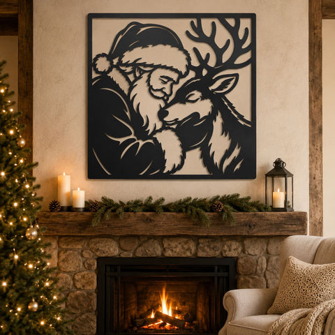 Santa & Reindeer Laser SVG | Christmas Metal Art DXF | Santa Claus Reindeer Svg | Holiday Plasma Cut File | CNC Christmas Wall Decor SVG HappyDesignStudio 