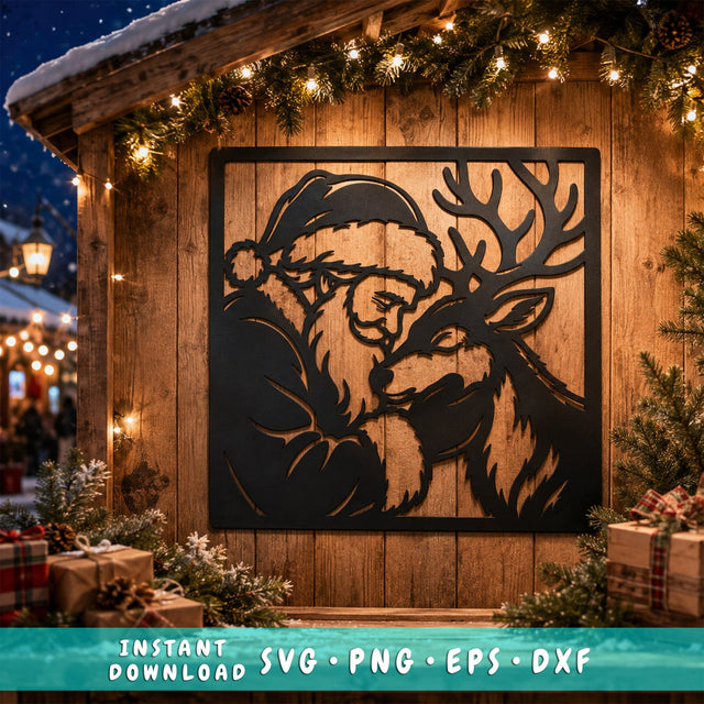 Santa & Reindeer Laser SVG | Christmas Metal Art DXF | Santa Claus Reindeer Svg | Holiday Plasma Cut File | CNC Christmas Wall Decor SVG HappyDesignStudio 