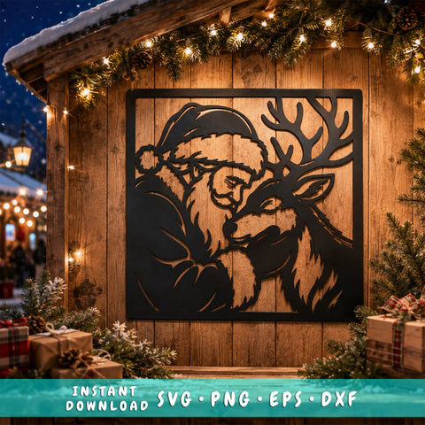 Santa & Reindeer Laser SVG | Christmas Metal Art DXF | Santa Claus Reindeer Svg | Holiday Plasma Cut File | CNC Christmas Wall Decor SVG HappyDesignStudio 
