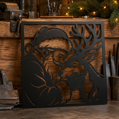 Santa & Reindeer Laser SVG | Christmas Metal Art DXF | Santa Claus Reindeer Svg | Holiday Plasma Cut File | CNC Christmas Wall Decor SVG HappyDesignStudio 