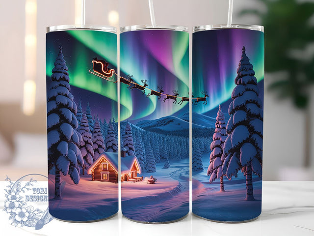 Santa Reindeer Northern Lights Tumbler, Santa and Reindeer Wrap, 20oz Tumbler Sublimation, Aurora Borealis Christmas Design, Festive Holiday Sublimation, Magical Winter Tumbler, Cozy Christmas Wrap Sublimation ToriDesigns 