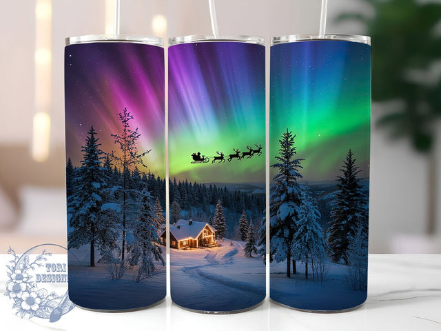 Santa Reindeer Northern Lights Tumbler, Santa and Reindeer Wrap, 20oz Tumbler Sublimation, Aurora Borealis Christmas Design, Festive Holiday Sublimation, Magical Winter Tumbler, Cozy Christmas Wrap Sublimation ToriDesigns 