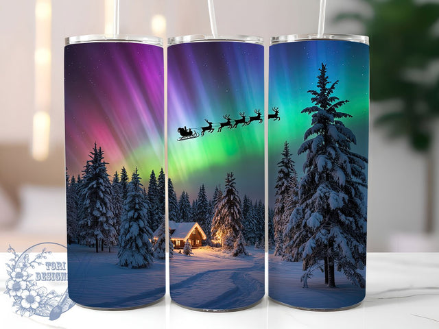 Santa Reindeer Northern Lights Tumbler, Santa and Reindeer Wrap, 20oz Tumbler Sublimation, Aurora Borealis Christmas Design, Festive Holiday Sublimation, Magical Winter Tumbler, Cozy Christmas Wrap Sublimation ToriDesigns 