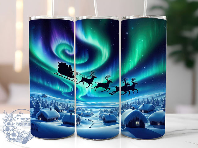 Santa Reindeer Northern Lights Tumbler, Santa and Reindeer Wrap, 20oz Tumbler Sublimation, Festive Holiday Night Design, Aurora Borealis Sublimation, Magical Winter Tumbler, Cozy Christmas Wrap Sublimation ToriDesigns 
