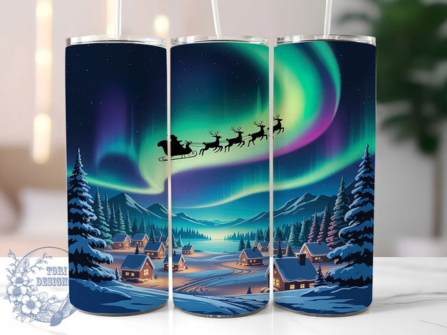 Santa Reindeer Northern Lights Tumbler, Santa and Reindeer Wrap, 20oz Tumbler Sublimation, Festive Holiday Night Design, Aurora Borealis Sublimation, Magical Winter Tumbler, Cozy Christmas Wrap Sublimation ToriDesigns 