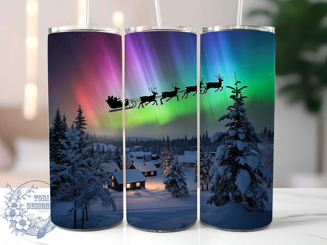 Santa Reindeer Northern Lights Tumbler, Santa and Reindeer Wrap, 20oz Tumbler Sublimation, Festive Holiday Night Design, Aurora Borealis Sublimation, Magical Winter Tumbler, Cozy Christmas Wrap Sublimation ToriDesigns 