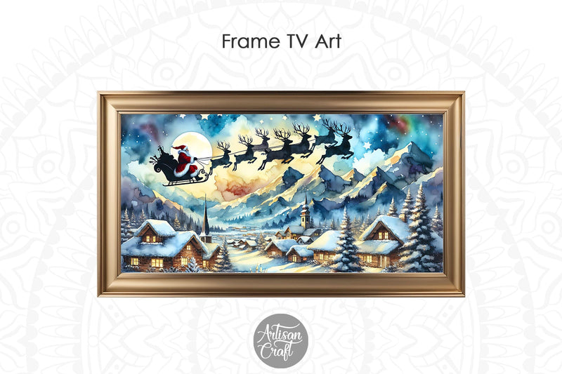 Santa reindeers flying Frame TV art Digital Pattern Artisan Craft SVG 