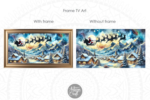 Santa reindeers flying Frame TV art Digital Pattern Artisan Craft SVG 