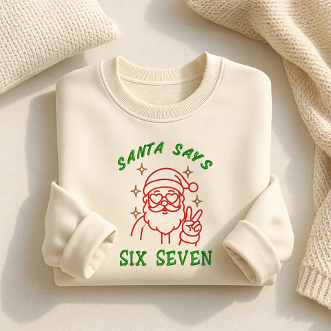 Santa Says Six Seven Embroidery Design, 67 Santa Xmas Embroidery Pattern – PES PEC DST Exp Jef Vp3, Christmas Meme Machine Embroidery File Embroidery/Applique DESIGNS HappyDesignStudio 