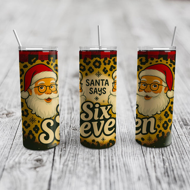 Santa Says Six Seven Tumbler Wrap PNG, Christmas Leopard Print Santa Tumbler Sublimation, 20oz Skinny Tumbler Design, Retro Holiday PNG Sublimation HappyDesignStudio 
