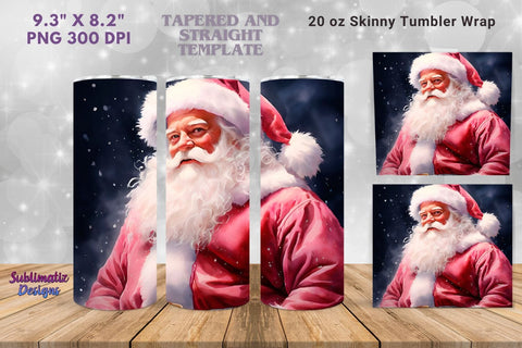 Santa Skinny Tumbler Wrap | 20 oz Skinny Tumbler Wrap Sublimation Christmas Design Sublimation Sublimatiz Designs 