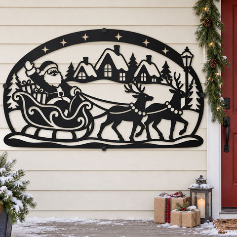 Santa Sleigh Laser SVG | Christmas Reindeer DXF | Santa Claus CNC File | Holiday Metal Art | Christmas Plasma Cut File | Winter Decor SVG HappyDesignStudio 