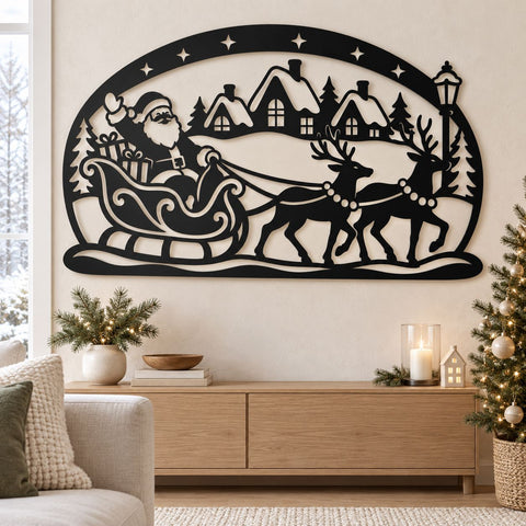 Santa Sleigh Laser SVG | Christmas Reindeer DXF | Santa Claus CNC File | Holiday Metal Art | Christmas Plasma Cut File | Winter Decor SVG HappyDesignStudio 