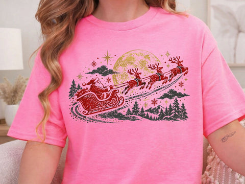 Santa Sleigh Moonlight Grunge PNG Design SVG DesignDestine 