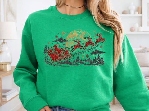 Santa Sleigh Moonlight Grunge PNG Design SVG DesignDestine 
