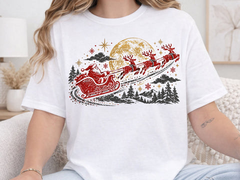 Santa Sleigh Moonlight Grunge PNG Design SVG DesignDestine 