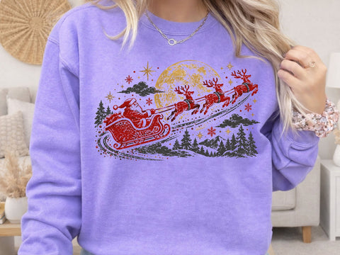 Santa Sleigh Moonlight Grunge PNG Design SVG DesignDestine 