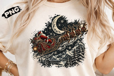 Santa Sleigh Night Christmas PNG Design SVG DesignDestine 