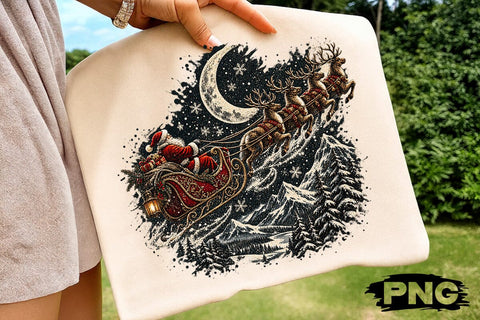 Santa Sleigh Night Christmas PNG Design SVG DesignDestine 