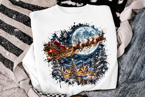 Santa Sleigh Night Christmas PNG Design SVG DesignDestine 