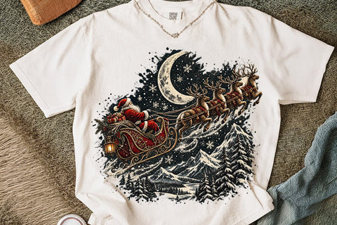 Santa Sleigh Night Christmas PNG Design SVG DesignDestine 