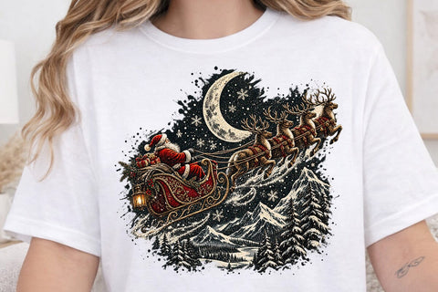 Santa Sleigh Night Christmas PNG Design SVG DesignDestine 