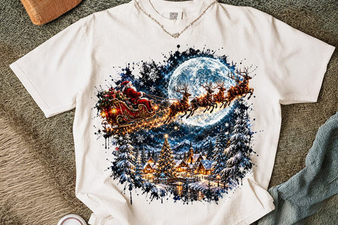 Santa Sleigh Night Christmas PNG Design SVG DesignDestine 