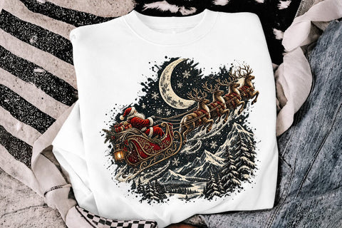 Santa Sleigh Night Christmas PNG Design SVG DesignDestine 