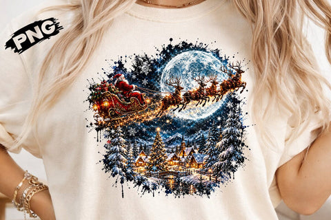 Santa Sleigh Night Christmas PNG Design SVG DesignDestine 