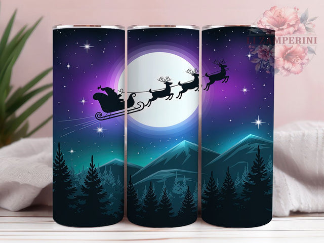 Santa Sleigh Northern Lights Tumbler, Santa Sleigh Wrap, 20Oz Skinny Tumbler, Christmas Night Sublimation, Holiday Silhouette Design, Magical Winter Tumbler, Arctic Sky Christmas Wrap Sublimation Li Zamperini 