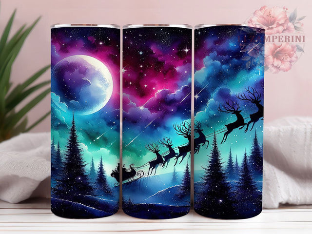 Santa Sleigh Northern Lights Tumbler, Santa Sleigh Wrap, 20Oz Skinny Tumbler, Christmas Night Sublimation, Holiday Silhouette Design, Magical Winter Tumbler, Arctic Sky Christmas Wrap Sublimation Li Zamperini 