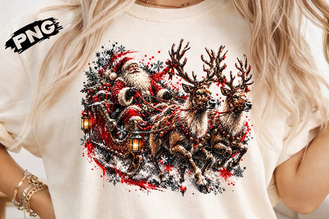 Santa Sleigh Reindeer Christmas PNG Art SVG DesignDestine 