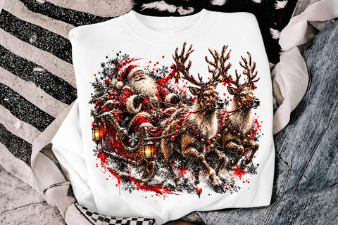 Santa Sleigh Reindeer Christmas PNG Art SVG DesignDestine 