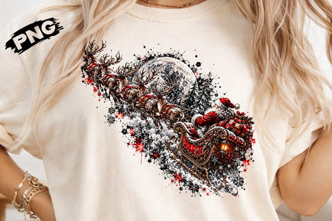 Santa Sleigh Reindeer Christmas PNG Art SVG DesignDestine 