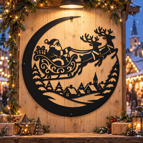 Santa Sleigh Reindeer Laser SVG | Christmas Metal Wall Art | Santa CNC DXF | Reindeer Plasma Cut File | Winter Village Silhouette SVG HappyDesignStudio 