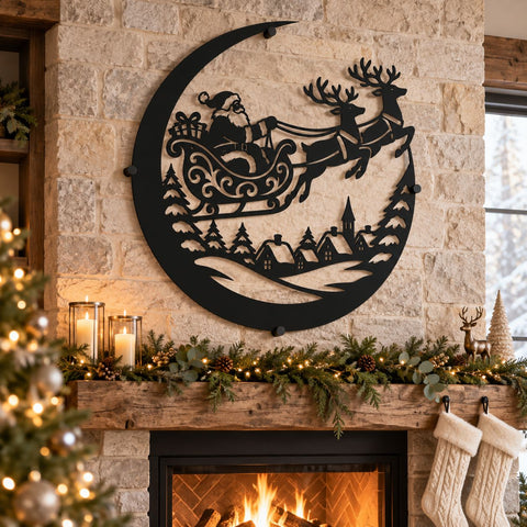 Santa Sleigh Reindeer Laser SVG | Christmas Metal Wall Art | Santa CNC DXF | Reindeer Plasma Cut File | Winter Village Silhouette SVG HappyDesignStudio 
