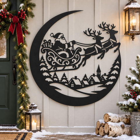 Santa Sleigh Reindeer Laser SVG | Christmas Metal Wall Art | Santa CNC DXF | Reindeer Plasma Cut File | Winter Village Silhouette SVG HappyDesignStudio 