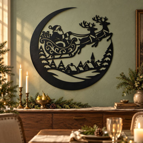 Santa Sleigh Reindeer Laser SVG | Christmas Metal Wall Art | Santa CNC DXF | Reindeer Plasma Cut File | Winter Village Silhouette SVG HappyDesignStudio 