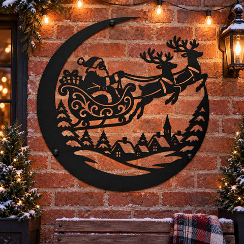 Santa Sleigh Reindeer Laser SVG | Christmas Metal Wall Art | Santa CNC DXF | Reindeer Plasma Cut File | Winter Village Silhouette SVG HappyDesignStudio 