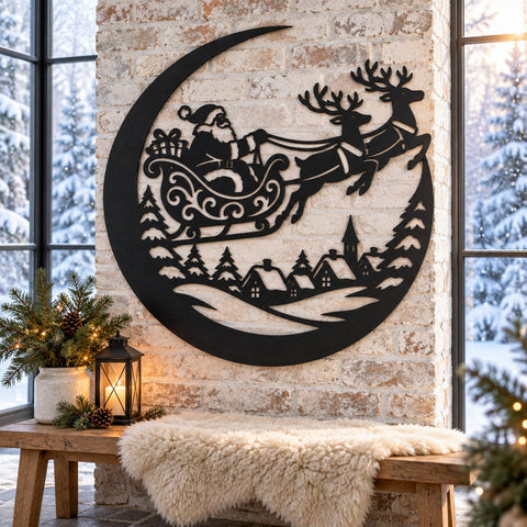 Santa Sleigh Reindeer Laser SVG | Christmas Metal Wall Art | Santa CNC DXF | Reindeer Plasma Cut File | Winter Village Silhouette SVG HappyDesignStudio 
