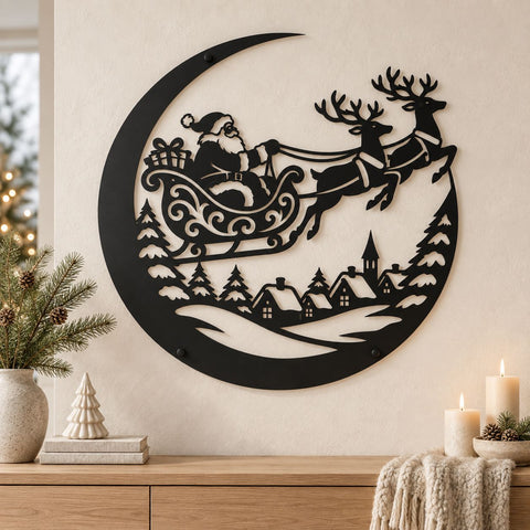 Santa Sleigh Reindeer Laser SVG | Christmas Metal Wall Art | Santa CNC DXF | Reindeer Plasma Cut File | Winter Village Silhouette SVG HappyDesignStudio 