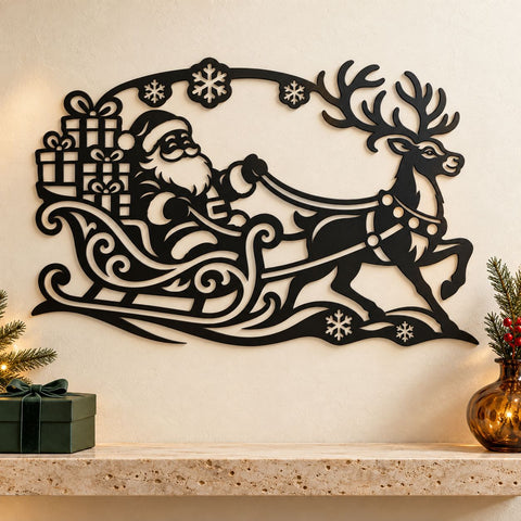 Santa Sleigh Reindeer Laser SVG | Christmas Santa Claus DXF | Holiday Metal Wall Art | Christmas Plasma Cutting File SVG HappyDesignStudio 