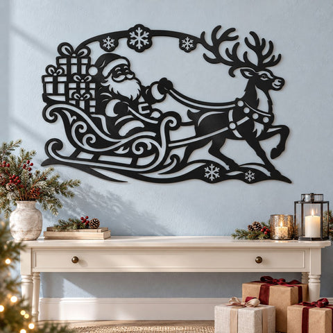Santa Sleigh Reindeer Laser SVG | Christmas Santa Claus DXF | Holiday Metal Wall Art | Christmas Plasma Cutting File SVG HappyDesignStudio 