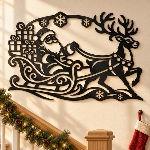 Santa Sleigh Reindeer Laser SVG | Christmas Santa Claus DXF | Holiday Metal Wall Art | Christmas Plasma Cutting File SVG HappyDesignStudio 