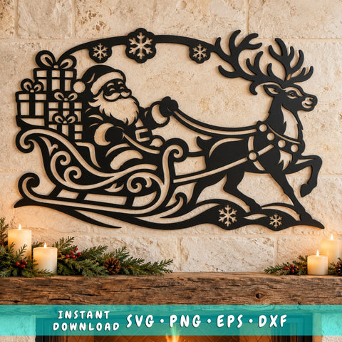 Santa Sleigh Reindeer Laser SVG | Christmas Santa Claus DXF | Holiday Metal Wall Art | Christmas Plasma Cutting File SVG HappyDesignStudio 