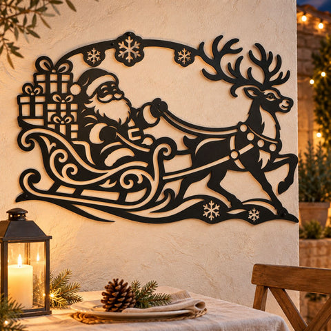 Santa Sleigh Reindeer Laser SVG | Christmas Santa Claus DXF | Holiday Metal Wall Art | Christmas Plasma Cutting File SVG HappyDesignStudio 