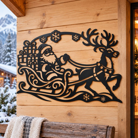 Santa Sleigh Reindeer Laser SVG | Christmas Santa Claus DXF | Holiday Metal Wall Art | Christmas Plasma Cutting File SVG HappyDesignStudio 
