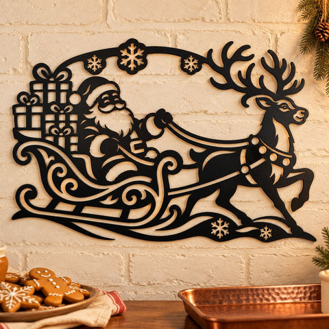 Santa Sleigh Reindeer Laser SVG | Christmas Santa Claus DXF | Holiday Metal Wall Art | Christmas Plasma Cutting File SVG HappyDesignStudio 