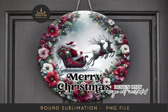 Santa Sleigh Sublimation PNG - Round Moody Floral Sign Art Sublimation BijouBay 